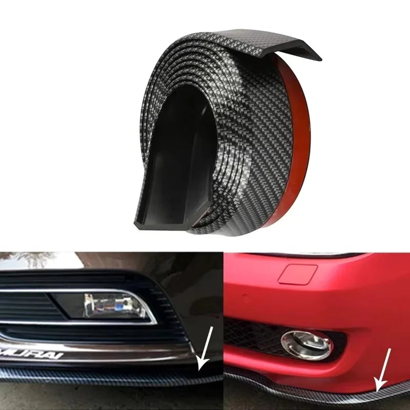 Black carbon fiber rubber anti-collision strip for universal car front bumper lip protection