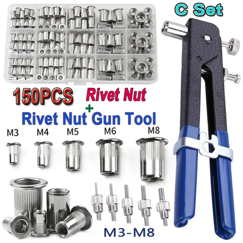 150-Piece Rivet Nut Kit with Gun and Mandrels
