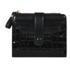 Black crocodile embossed PU leather wallet with a gold zipper and flap