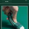 A hand holds a green rubber eraser used to clean limescale and stains from surfaces.