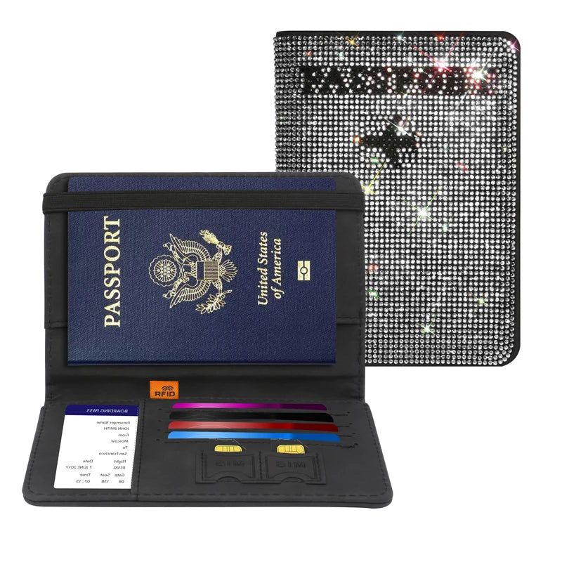 Crystal Rhinestone Passport & Card Holder Case