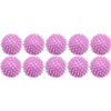 A row of pink reusable laundry balls for tangle-free washing and softening.