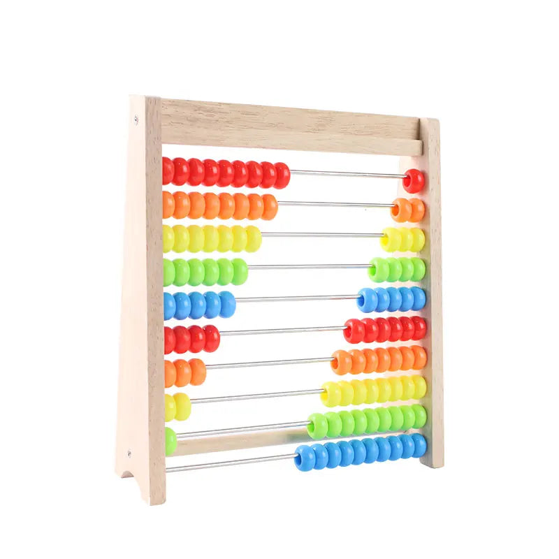 Wooden rainbow counting abacus with colored beads and wooden frame