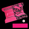 Pink magnetic suede edge squeegee tool with a stylized demon design for film application