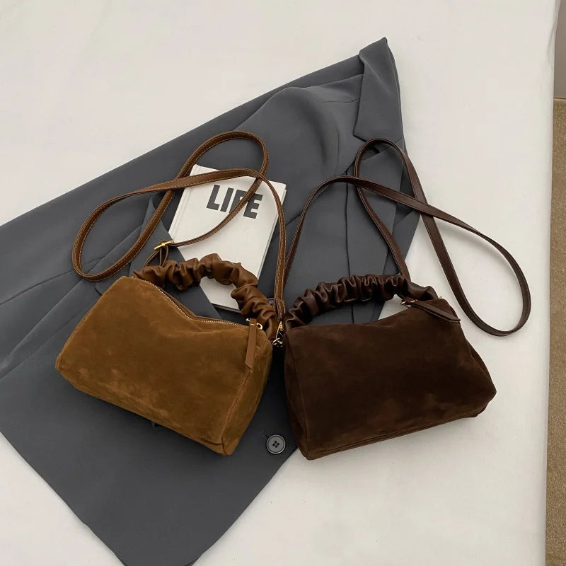 Suede-Style Crossbody Shoulder Bag