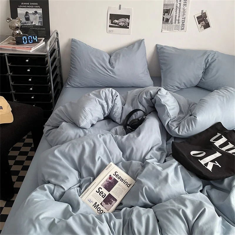 Washed Cotton 4-Piece Bedding Set with Duvet Cover