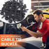 A man installs nylon universal cable tie buckles into a car's electrical system.