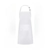 A white unisex water-resistant bib apron with pockets.