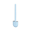 A light blue silicone toilet brush with a wall-mount holder.