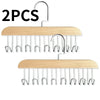 Two wooden hanging clothes racks with multiple metal hooks each.