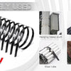 A set of black heavy duty stainless steel self-locking cable ties and related products like wire harness and gardening ties.
