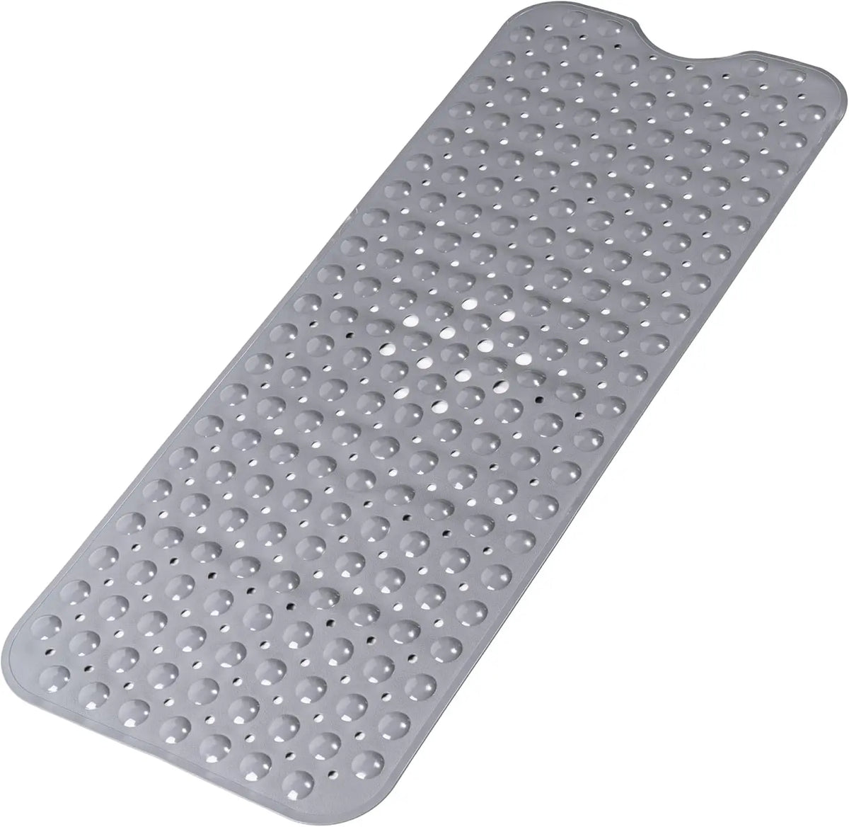 Gray non-slip bathtub mat with numerous suction cups for a safe and secure grip