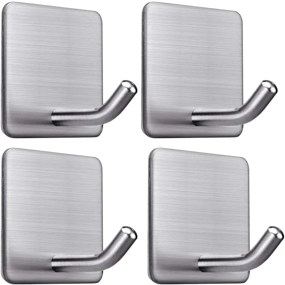 Pack of 4 Stainless Steel Wall Hooks for Entryway, Kitchen & Bathroom