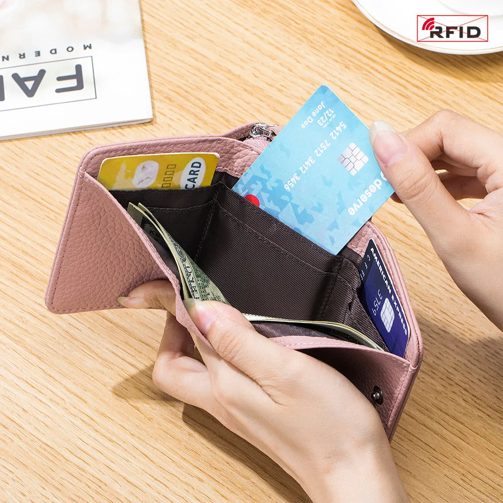 Genuine Leather Mini RFID Wallet for Women