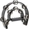 Black half-moon tambourine with double row metal jingles.
