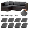A set of eight grey breathable sofa covers for a patio sofa.
