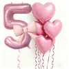 Pink Bow Heart and Number Foil Balloon Set for Celebrations