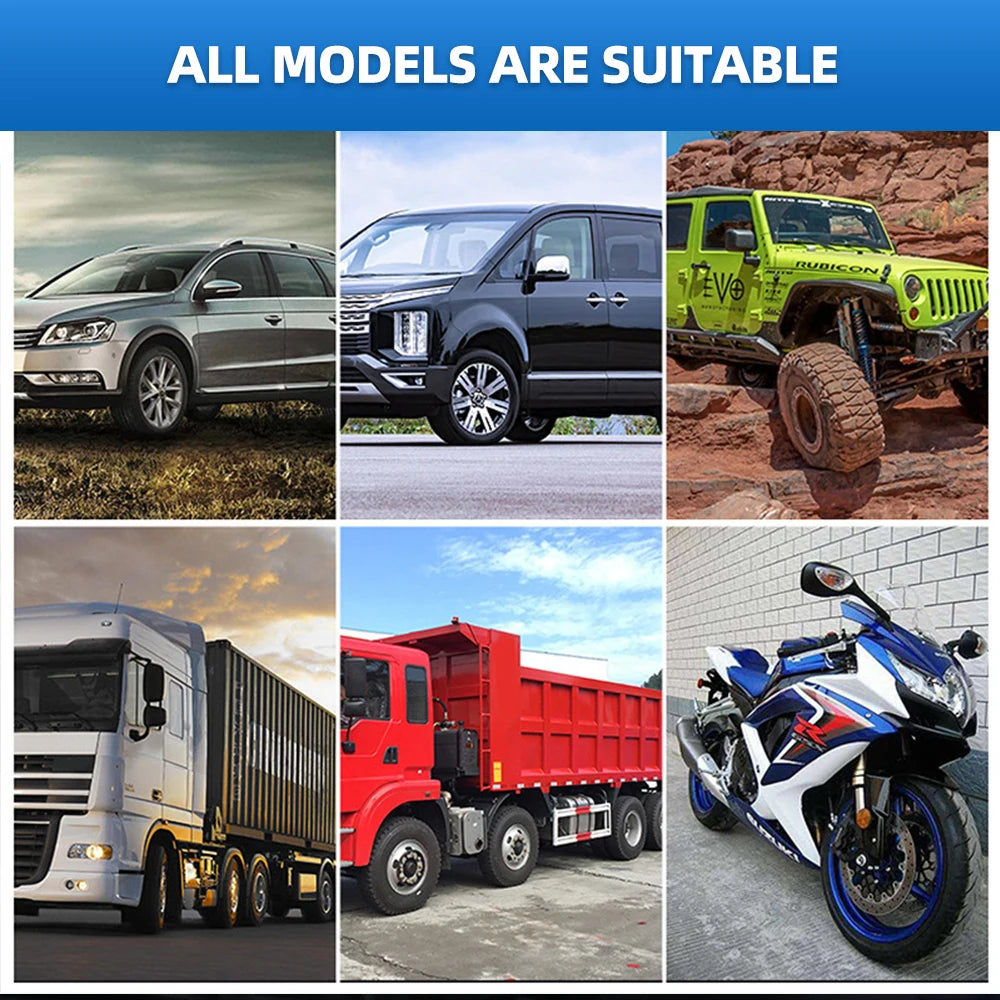 A collage showing various vehicles including a silver SUV, black truck, yellow Jeep, and a white truck, demonstrating the sui