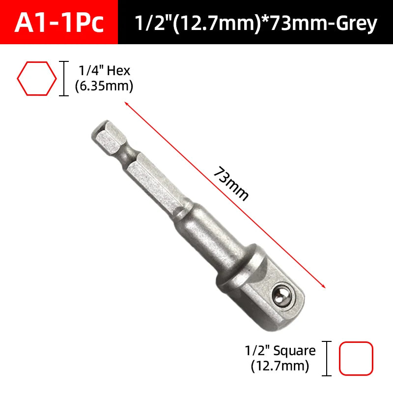 Hex Shank Socket Adapter Set for Power Drills (1/4, 3/8, 1/2 Inch)