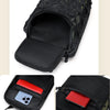 Sac de tactique MOLLE noir camouflage avec poche intérieure rouge et smartphone argenté visible.