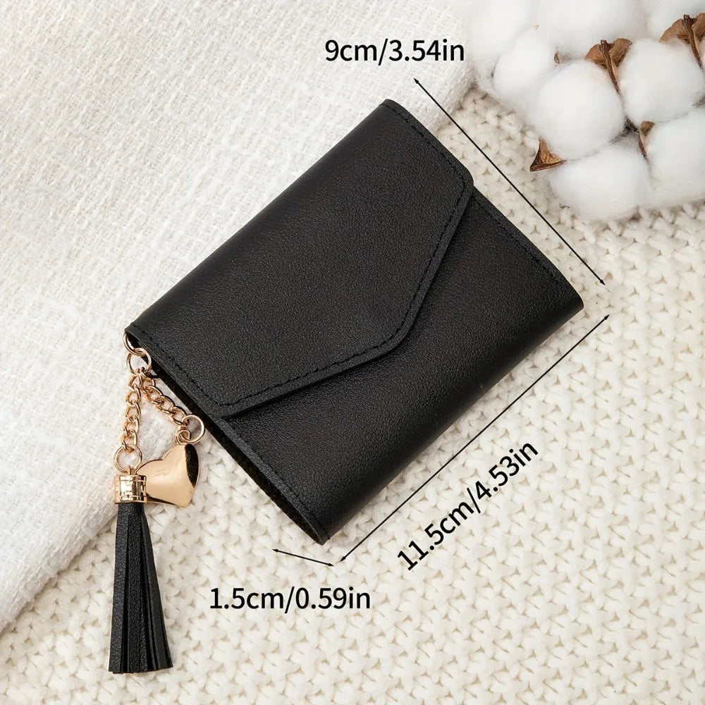 Compact PU Leather Clutch Wallet with Tassel