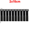 A row of black reusable nylon cable ties with adjustable hook and loop fasteners, measuring 2x15cm.