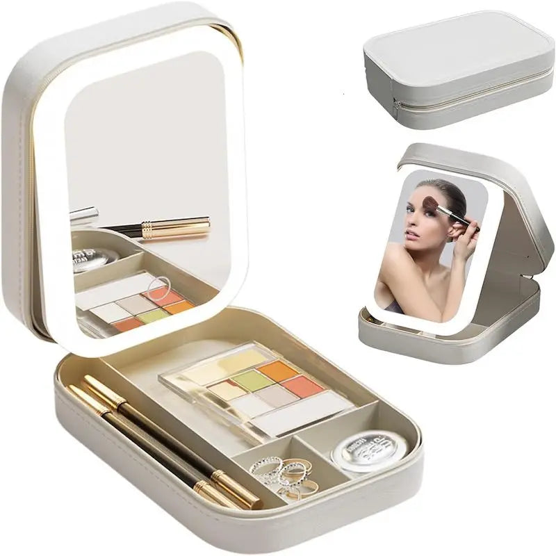LED Lighted Travel Makeup Case with Adjustable Mirror