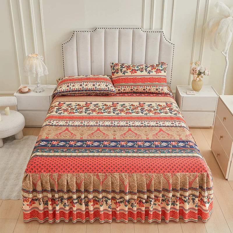Floral Ruffle Bed Skirt & Pillowcase Set