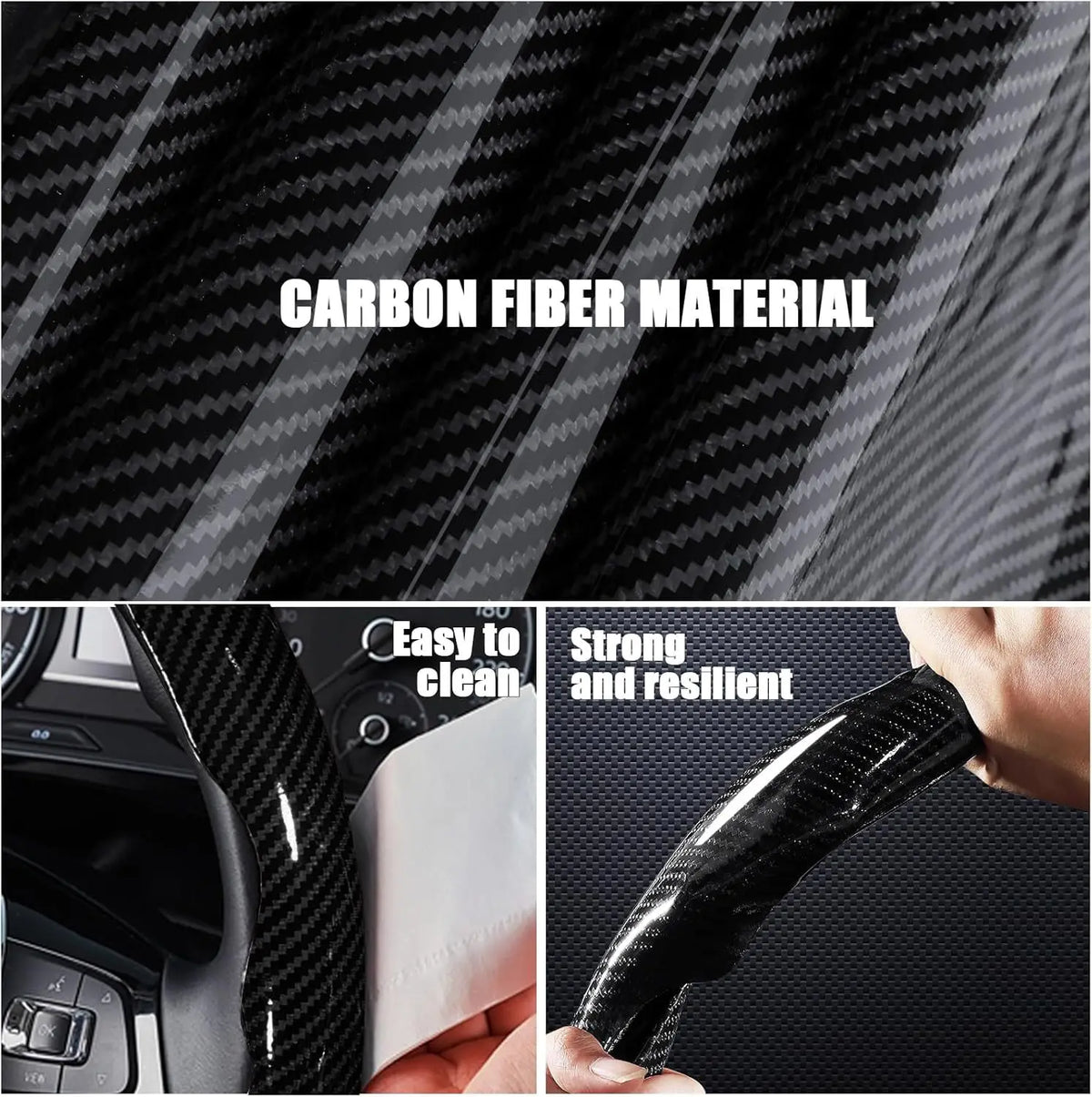 Carbon Fiber & Leather Steering Wheel Cover