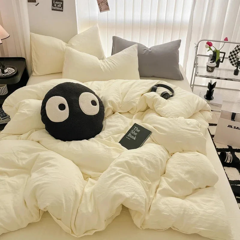 Solid Black Microfiber Duvet Cover Set with Pillowcases