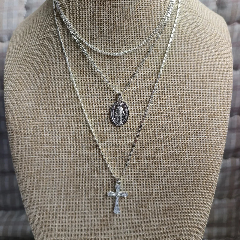 Layered Crystal Heart & Star Pendant Necklace
