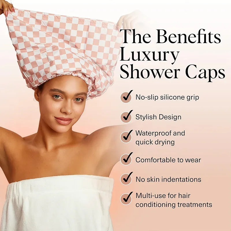 Satin-Lined Wide Shower Cap with Adjustable Fit