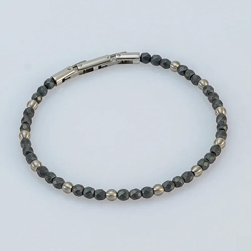 Natural Stone & Stainless Steel Beaded Bracelet