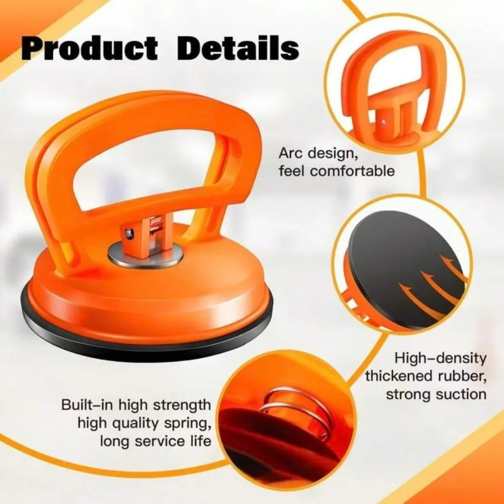Orange heavy-duty suction cup dent puller with an arc design and thick rubber for strong suction