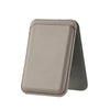 A light beige magnetic leather wallet case with a kickstand for an iPhone.