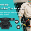 A person wearing a light-colored shirt holds a black tool pouch set designed for electricians and contractors.