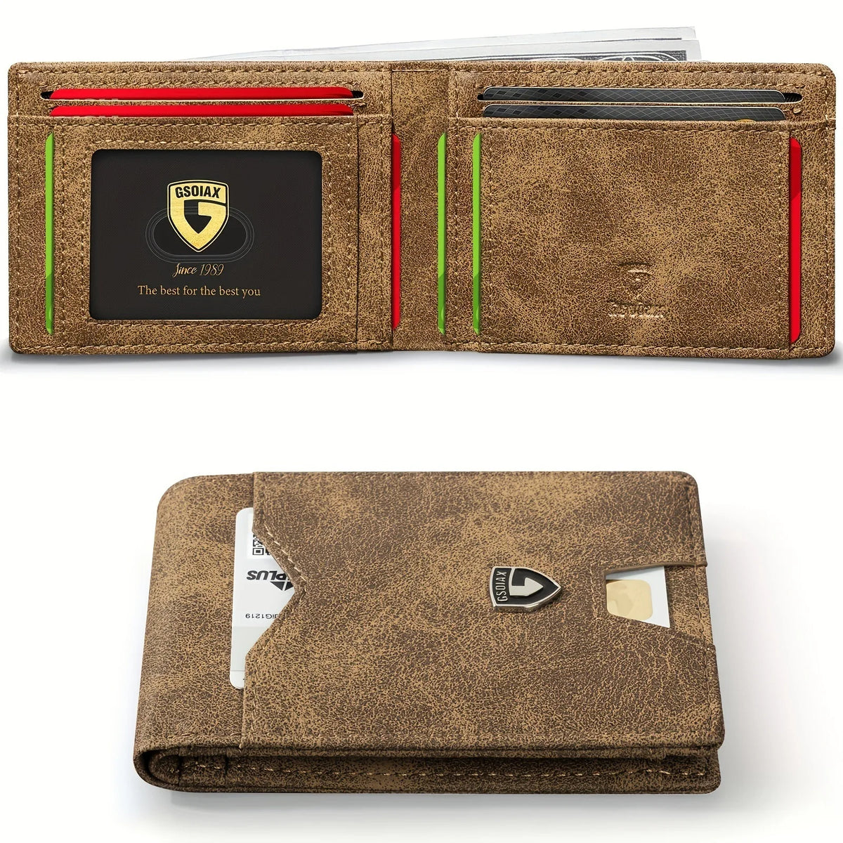 Slim RFID Blocking Leather Card Holder Wallet with Geometric Pattern