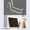 A pair of white desktop pegboard hooks with 65mm and 95mm lengths shown against a gray background.