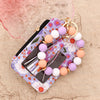 Floral Print PU Leather Wristlet Keychain Wallet with Card Holder