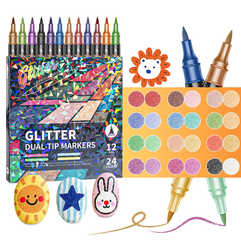 Dual-Tip Glitter Brush Markers