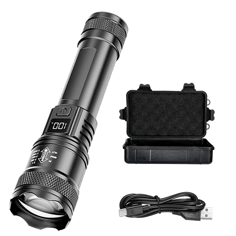 Rechargeable LED Flashlight with LCD Display and Zoom