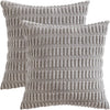 A set of two gray corduroy throw pillow covers with a textured, vertical ribbed pattern.