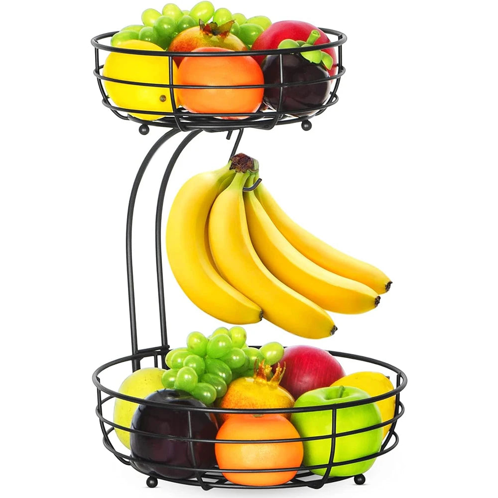 2-Tier Countertop Fruit Basket with Banana Hanger