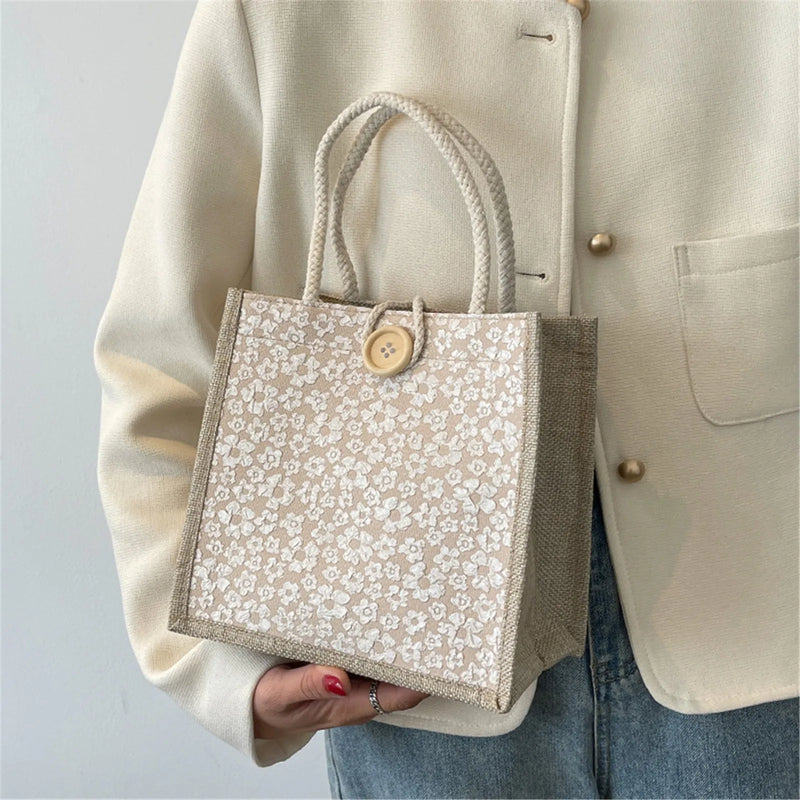 Floral Linen Cotton Tote Bag