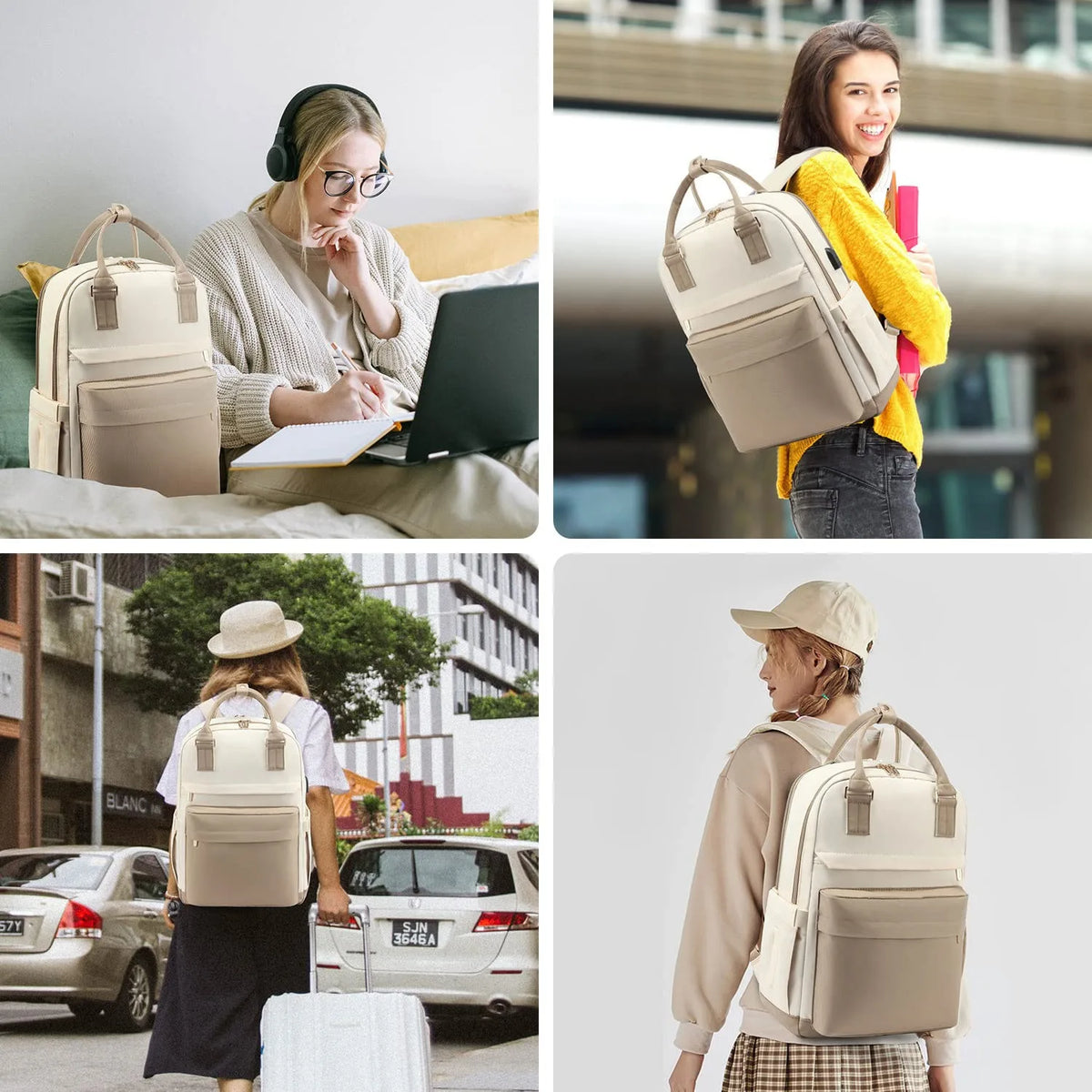 Women's Nylon Waterproof Casual Backpack with USB Port, Fits 15.6 Inch Laptop