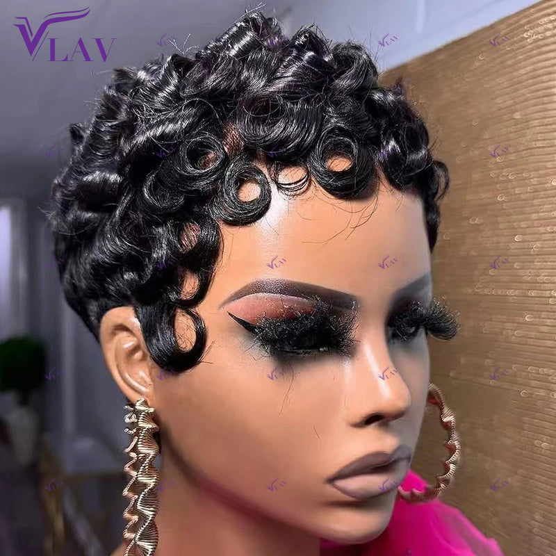 Glueless Short Human Hair Wig with Bangs