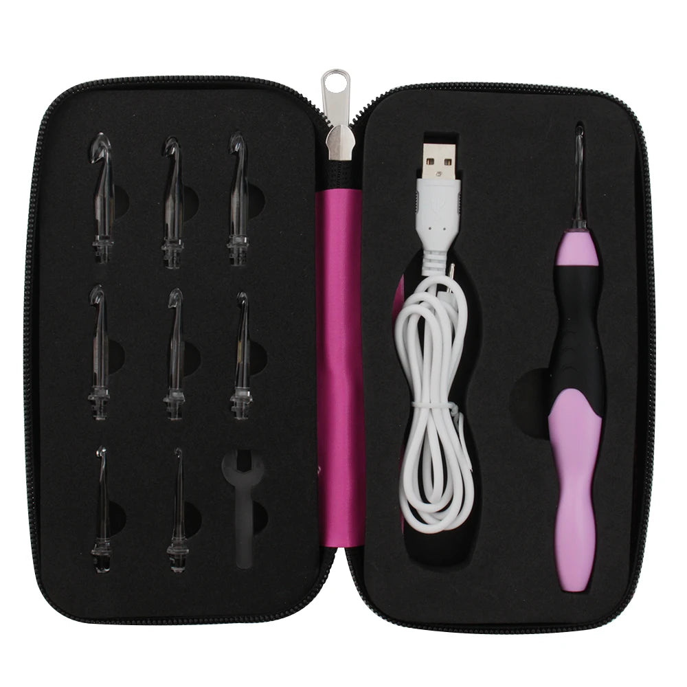 LED Lighted Crochet Hook Set with USB Rechargeable Handle