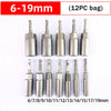 A set of 12 stainless steel nut driver bits ranging in size from 6mm to 19mm are displayed on a white background.