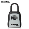 A black portable combination key safe with a silver lock and a black handle.