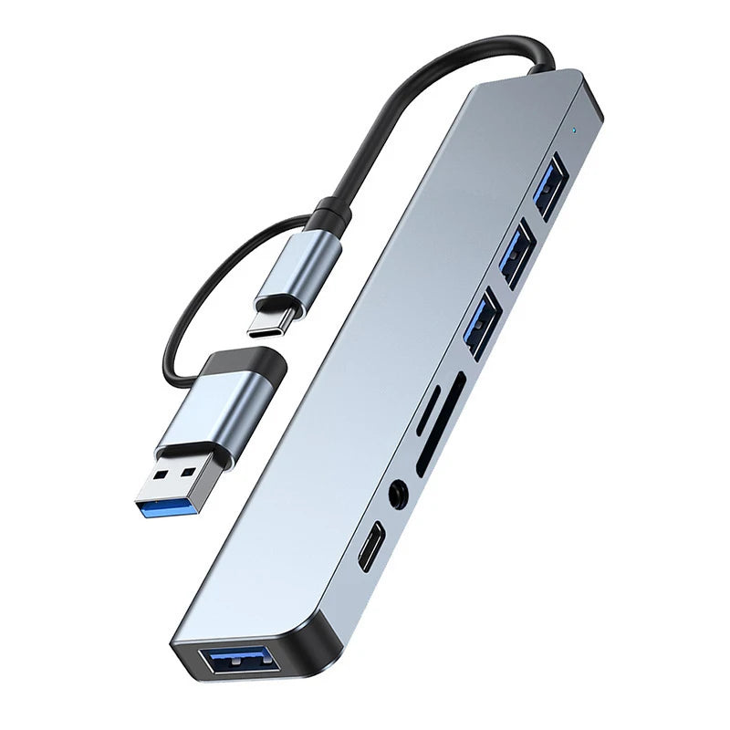 8-in-1 USB & USB-C Docking Hub with Audio Jack and Card Reader